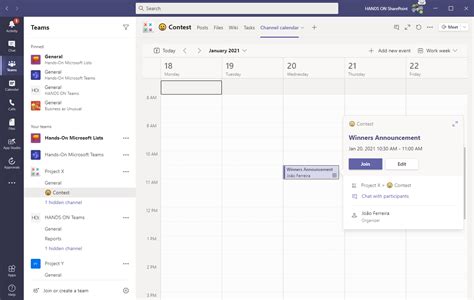 microsoft teams calendar channel.